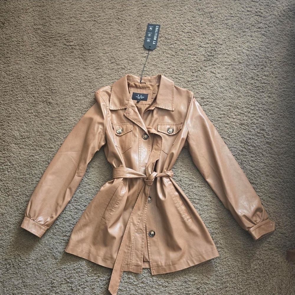Tan Double-Breasted Trench Coat with Belt